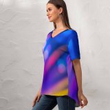 yanfind V Neck T-shirt for Women William Warby Abstract Bokeh Lights Multicolor Colorful Summer Top  Short Sleeve Casual Loose
