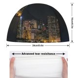 yanfind Swimming Cap Hong Kong City Cityscape Architecture Skyscrapers Nightlife Ferris Wheel Lights River Reflection Elastic,suitable for long and short hair
