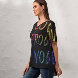 yanfind V Neck T-shirt for Women Black Dark Quotes Be You Be Love Be Proud Dark Inspirational Quotes Summer Top  Short Sleeve Casual Loose