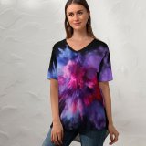 yanfind V Neck T-shirt for Women Burst Splash Colorful MacOS Sierra  Summer Top  Short Sleeve Casual Loose