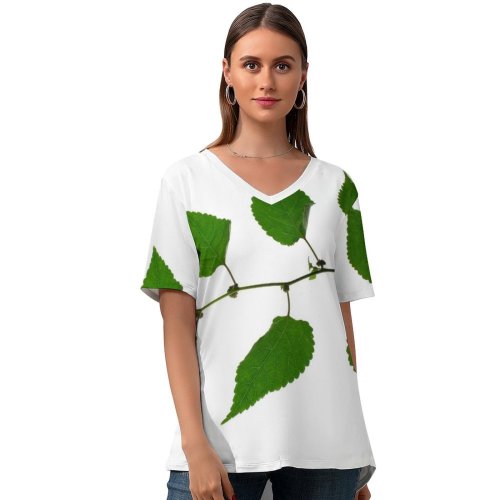 yanfind V Neck T-shirt for Women Vine Plant Leaf Leaves Flower Tree Canoe Birch Swamp Flowering Elm Twig Summer Top  Short Sleeve Casual Loose