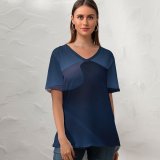 yanfind V Neck T-shirt for Women Daniel Olah Desert Sand Dunes Night Moon Light Abu Dhabi Summer Top  Short Sleeve Casual Loose