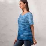 yanfind V Neck T-shirt for Women Waves Wind Aqua Azure Ocean Sea Calm Sky Electric Summer Top  Short Sleeve Casual Loose