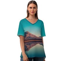 yanfind V Neck T-shirt for Women Vinícius Henrique Laguna Lejia Salt Lake Chile Mountains Sky Reflection Mountain Range Summer Top  Short Sleeve Casual Loose