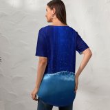yanfind V Neck T-shirt for Women Tomislav Jakupec Abstract Digital Art Waves Particles Summer Top  Short Sleeve Casual Loose