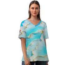 yanfind V Neck T-shirt for Women Talip ÇETİN Travertines Pamukkale Thermal Pools Limestone Summer Top  Short Sleeve Casual Loose