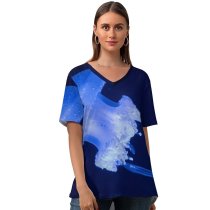 yanfind V Neck T-shirt for Women William Warby Jellyfish Underwater Glowing Summer Top  Short Sleeve Casual Loose