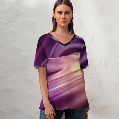 yanfind V Neck T-shirt for Women Abstract Swirls Huawei MateBook Pro Summer Top  Short Sleeve Casual Loose