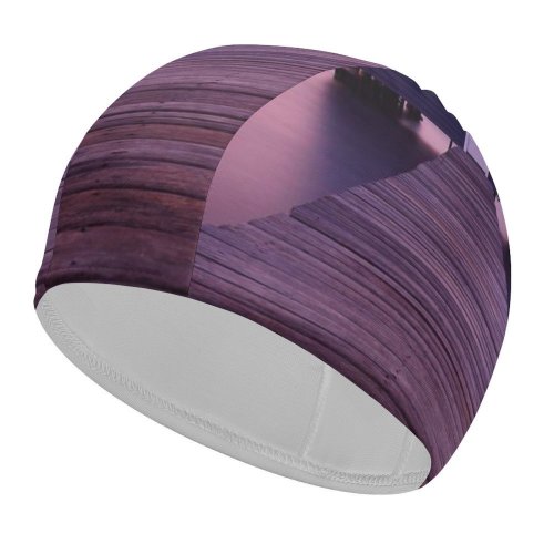 yanfind Swimming Cap Destin Boathouse Sunrise River Morning Seascape Purple Wooden Pier Deck Winter Elastic,suitable for long and short hair