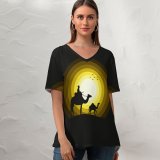 yanfind V Neck T-shirt for Women Suryapraveen Dark Minimal Camels Sun Silhouette Summer Top  Short Sleeve Casual Loose