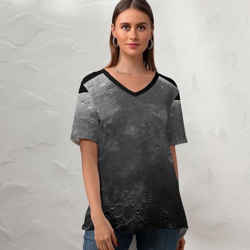 yanfind V Neck T-shirt for Women Andrew McCarthy Space Black Dark Moon Planet Summer Top  Short Sleeve Casual Loose