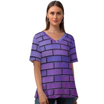 yanfind V Neck T-shirt for Women Wesley Tingey Brick Wall Purple Violet Bricks Gradients Summer Top  Short Sleeve Casual Loose