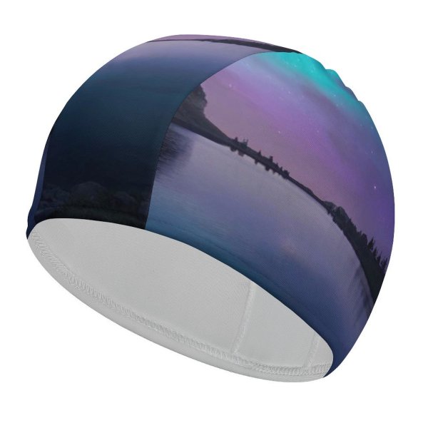 yanfind Swimming Cap Dominic Kamp Bannalpsee Switzerland Aurora Borealis Starry Sky Landscape Mountains Silhouette Astronomy Elastic,suitable for long and short hair