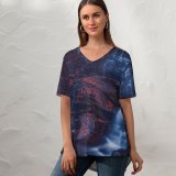 yanfind V Neck T-shirt for Women GoMustang Moss Glen Falls Waterfall Rocks Stowe Vermont USA Summer Top  Short Sleeve Casual Loose