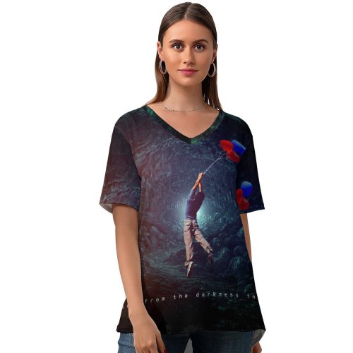 yanfind V Neck T-shirt for Women Quotes Get from Darkness You Popular Inspirational Summer Top  Short Sleeve Casual Loose