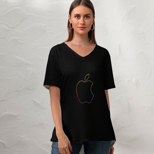 yanfind V Neck T-shirt for Women Technology Dark Minimal Colorful Summer Top  Short Sleeve Casual Loose