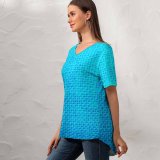 yanfind V Neck T-shirt for Women Structure Structures Texture Textures Detail Fabric Linen Weaved Aqua Turquoise Azure Teal Summer Top  Short Sleeve Casual Loose
