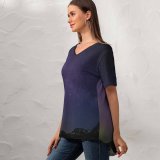 yanfind V Neck T-shirt for Women Dennison Lim Aurora Borealis Milky Way Purple Sky Night Starry Sky Glacier Summer Top  Short Sleeve Casual Loose
