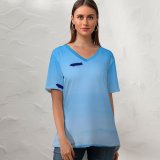 yanfind V Neck T-shirt for Women Blimp Space Land Letter Bodensee Airship Idyllic Sky Wallpapers Clear Sea Summer Top  Short Sleeve Casual Loose