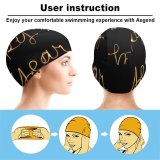 yanfind Swimming Cap Dark Celebrations Year Happy Year's Eve Greetings Holidays January Golden Letters Written Elastic,suitable for long and short hair