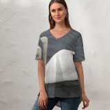 yanfind V Neck T-shirt for Women Swan Swim Denmark Bird Vertebrate Ducks Geese Swans Beak Waterfowl Neck Summer Top  Short Sleeve Casual Loose