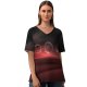 yanfind V Neck T-shirt for Women Karan Gujar Desert Starry Sky Night Circles Fusion Illusion Summer Top  Short Sleeve Casual Loose