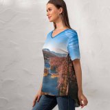 yanfind V Neck T-shirt for Women Mathilda Khoo Yosemite National Park River Forest Autumn Scenery Landscape Trees Valley Summer Top  Short Sleeve Casual Loose