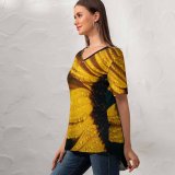 yanfind V Neck T-shirt for Women Sharon Pittaway Flowers Sunflower Rain Droplets Summer Top  Short Sleeve Casual Loose