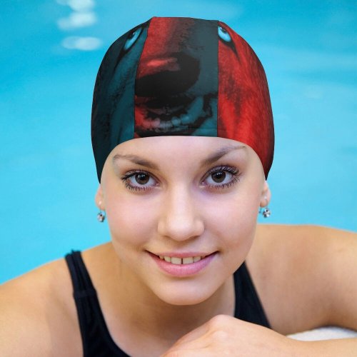 yanfind Swimming Cap Wolf Scary Gradient Dark Elastic,suitable for long and short hair