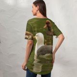 yanfind V Neck T-shirt for Women Sea Birds Bird Reflection Vertebrate Beak Duck Ducks Geese Swans Goose Pond Summer Top  Short Sleeve Casual Loose