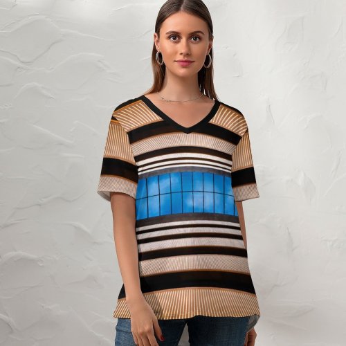 yanfind V Neck T-shirt for Women Otto Berkeley Bush Pavilion London Atrium Symmetrical Sky Skylight Summer Top  Short Sleeve Casual Loose