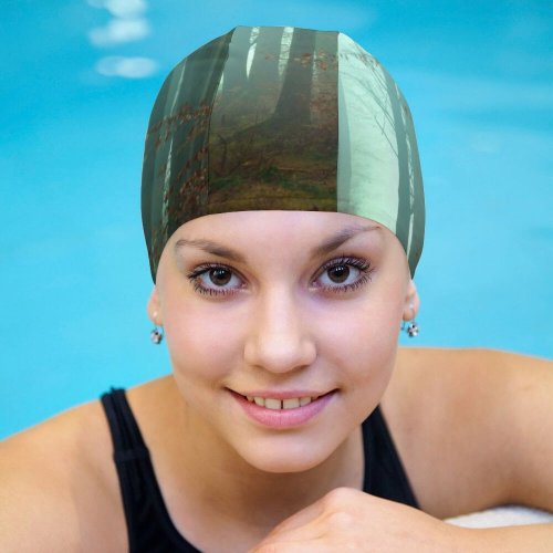 yanfind Swimming Cap Johannes Plenio Forest Fall Autumn Foggy Morning Atmosphere Mist Elastic,suitable for long and short hair