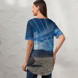 yanfind V Neck T-shirt for Women Anthony Hayward Racetrack Playa Sliding Rocks Sailing Stones Death Valley Landscape Star Summer Top  Short Sleeve Casual Loose