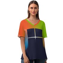 yanfind V Neck T-shirt for Women Michael Gillett Technology Microsoft Windows Gradient Colorful Summer Top  Short Sleeve Casual Loose
