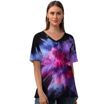 yanfind V Neck T-shirt for Women Burst Splash Colorful MacOS Sierra  Summer Top  Short Sleeve Casual Loose