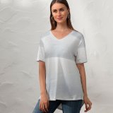 yanfind V Neck T-shirt for Women Texture Winter Snow Ice Norway Sky Beige Summer Top  Short Sleeve Casual Loose