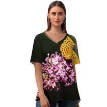 yanfind V Neck T-shirt for Women Flowers Fritillaries Butterfly Flowers Selective Focus Blur Closeup Summer Top  Short Sleeve Casual Loose