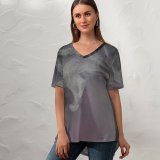 yanfind V Neck T-shirt for Women Dye Splash Acrylic Fog HQ Texture Wallpapers Flowing Wave Drop Grey Summer Top  Short Sleeve Casual Loose