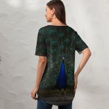 yanfind V Neck T-shirt for Women Peacock Peafowl Dark Summer Top  Short Sleeve Casual Loose