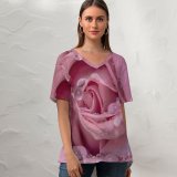 yanfind V Neck T-shirt for Women Flowers Rose Droplets Closeup Bloom Baby Blossom Summer Top  Short Sleeve Casual Loose