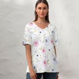 yanfind V Neck T-shirt for Women Flowers Floral Designs Flower Patterns Girly Floral Flowers Summer Top  Short Sleeve Casual Loose