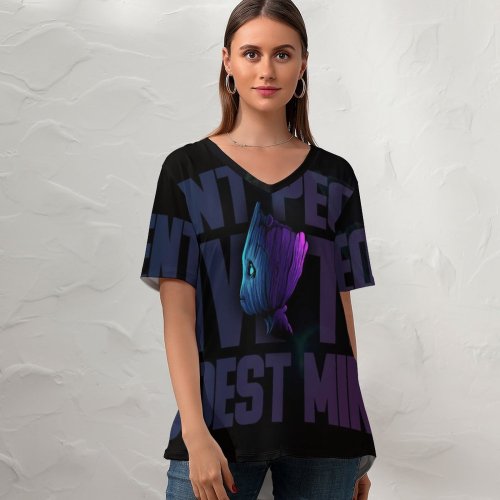 yanfind V Neck T-shirt for Women Black Dark Quotes Baby Groot Silent Have Loudest Minds Popular Quotes Dark Summer Top  Short Sleeve Casual Loose