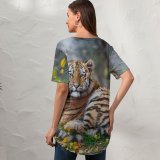 yanfind V Neck T-shirt for Women Tambako Jaguar Young Tigress Carnivore Autumn Leaves Grass Wild Big Cat Predator Summer Top  Short Sleeve Casual Loose