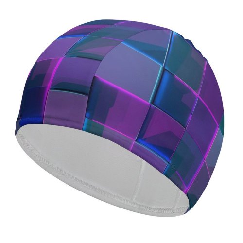 yanfind Swimming Cap Abstract Cubes Neon Elastic,suitable for long and short hair