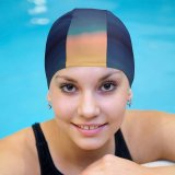 yanfind Swimming Cap Johannes Plenio Mountains Lake River Dusk Evening Reflection Boating Silhouette Elastic,suitable for long and short hair