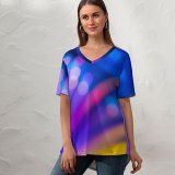 yanfind V Neck T-shirt for Women William Warby Abstract Bokeh Lights Multicolor Colorful Summer Top  Short Sleeve Casual Loose