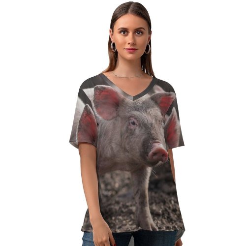 yanfind V Neck T-shirt for Women Argentina Pig Azul De Aires Stock Free Buenos Pictures Boar Hog Summer Top  Short Sleeve Casual Loose