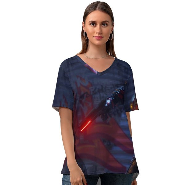 yanfind V Neck T-shirt for Women Games Hood Gotham Knights PlayStation PlayStation Xbox X S Xbox Games PC Summer Top  Short Sleeve Casual Loose