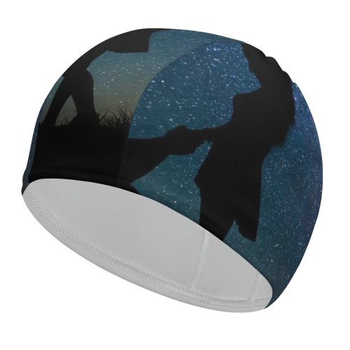 yanfind Swimming Cap Love Couple Lovers Proposal Silhouette Starry Sky Romantic Engagement Elastic,suitable for long and short hair