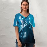 yanfind V Neck T-shirt for Women Republic Summer Top  Short Sleeve Casual Loose